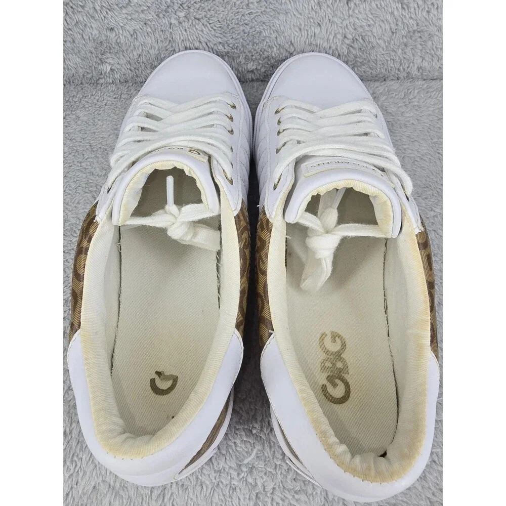 G by GUESS Sports Sneakers for Women, White with Brown Details and Padded, Sz9.5